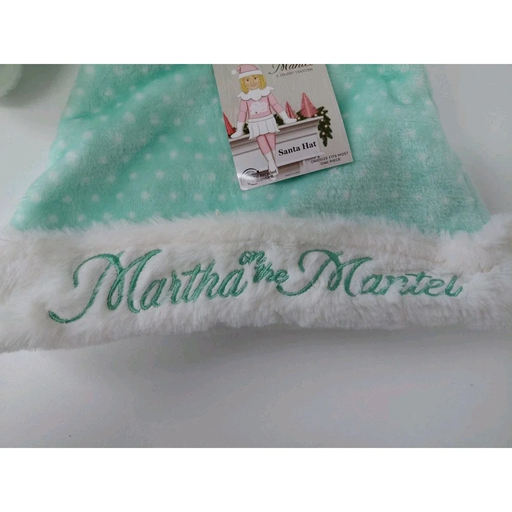 Martha On The Mantel Martha Stewart‎ Santa Hat OSFM Mint Green NEW